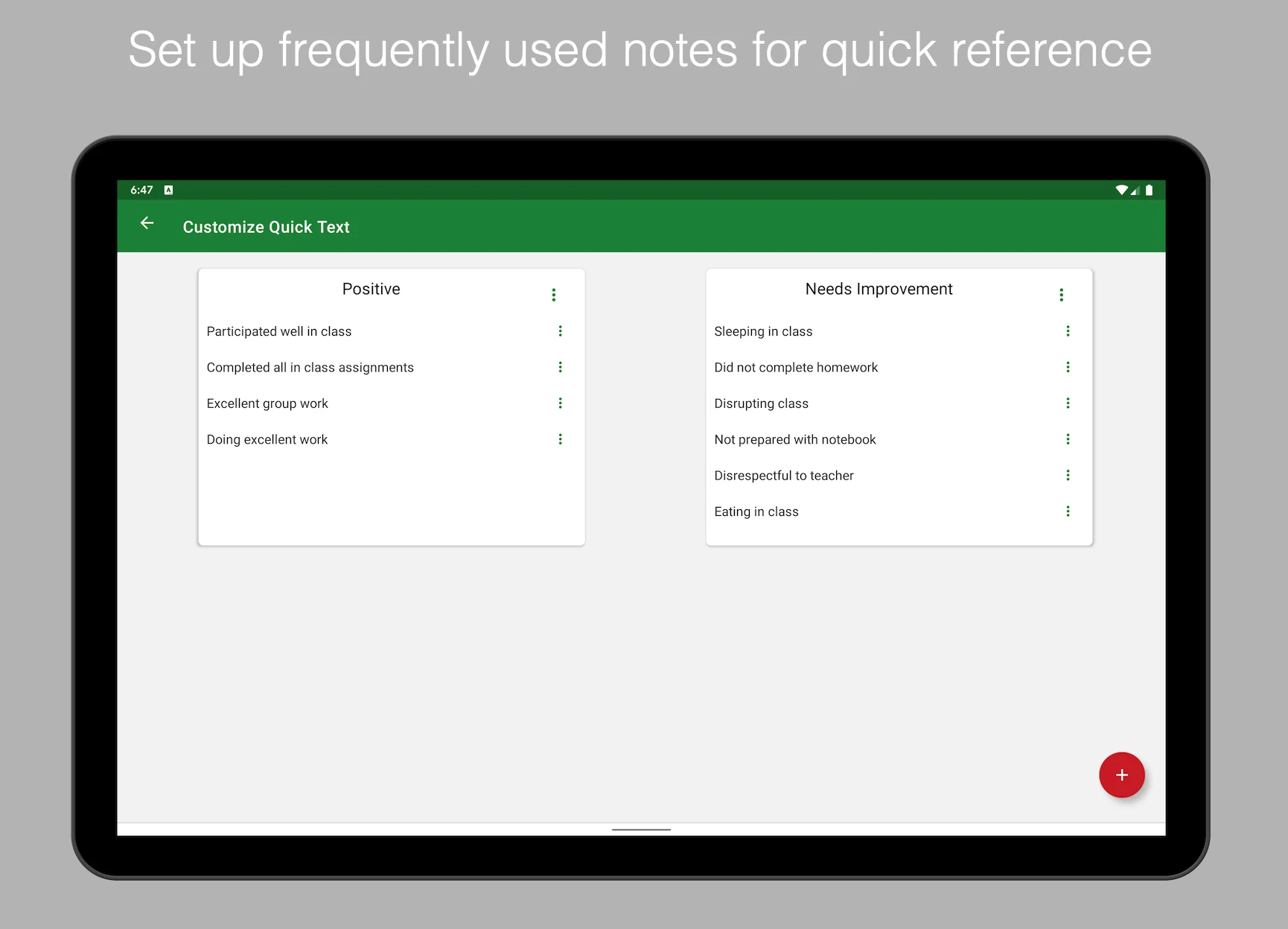 Teacher Notes screenshot